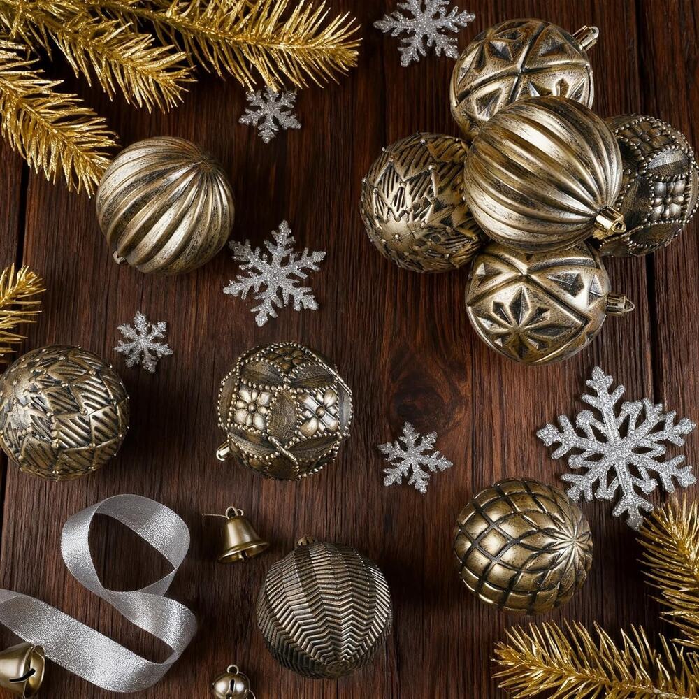 Vintage Rustic Christmas Ball Ornaments Sets Farmhouse Distressed Christmas Tree - Picture 4 of 6